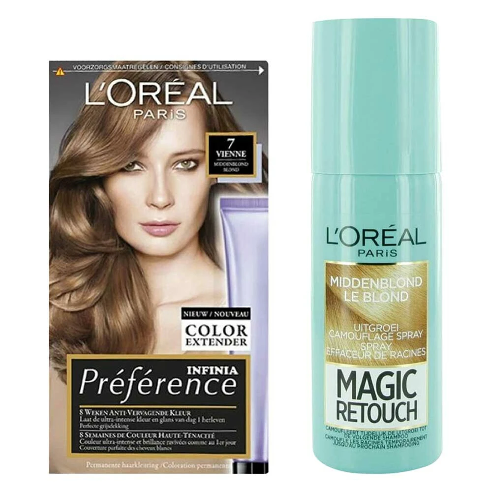 L'Oreal Lu0027Oréal Preference Haarkleuring 07 Vienne - Midden Blond + Magic Retouch Uitgroeispray Middenblond 75 Ml Pakket 3 L'Oreal Lu0027Oréal Preference Haarkleuring 07 Vienne - Midden Blond + Magic Retouch Uitgroeispray Middenblond 75 Ml Pakket