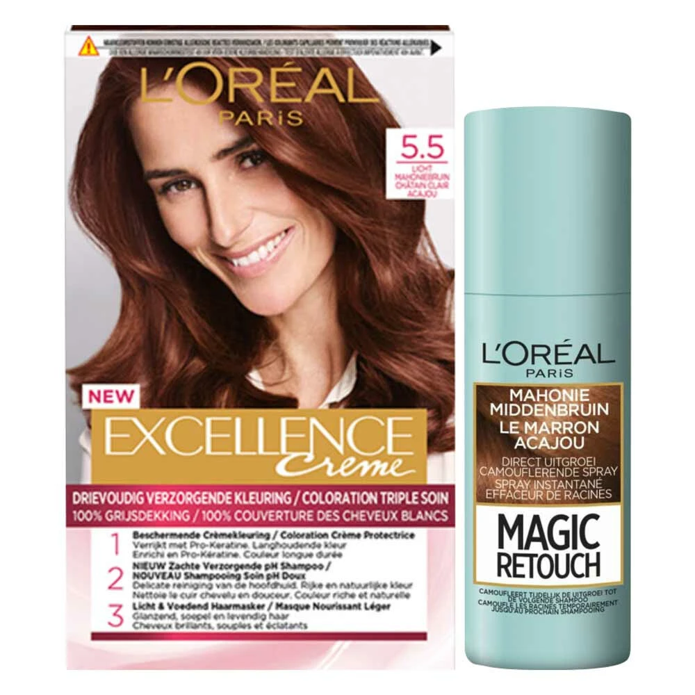 L'Oreal Lu0027Oréal Excellence Mahonie Haarverf Middenbruin En Uitgroei Set Pakket 2 L'Oreal Lu0027Oréal Excellence Mahonie Haarverf Middenbruin En Uitgroei Set Pakket