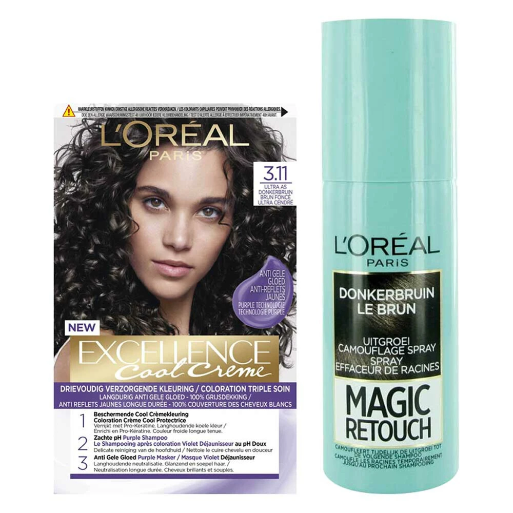 L'Oreal Lu0027Oréal Cool Cream - Donkerbruin + Uitgroeispray Pakket 3 L'Oreal Lu0027Oréal Cool Cream - Donkerbruin + Uitgroeispray Pakket
