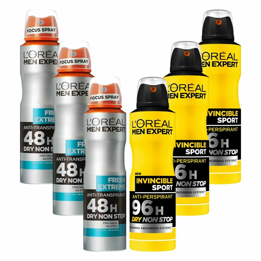 L'Oreal Lu0027Oréal Men Expert Deodorant Spray Fresh Extreme + Invincible Sport Pakket 3 L'Oreal Lu0027Oréal Men Expert Deodorant Spray Fresh Extreme + Invincible Sport Pakket