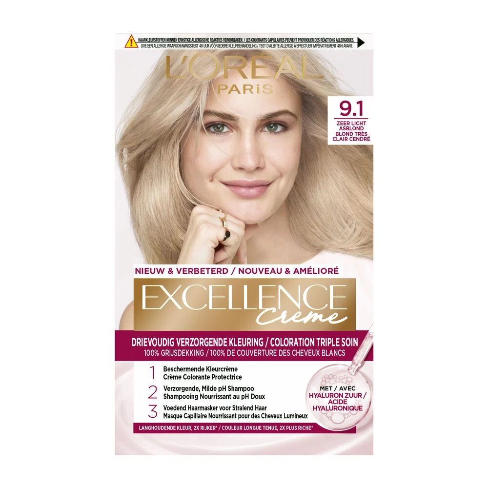 L'Oreal Lu0027Oréal Excellence Creme 9.1 Zeer Licht Asblond 3 L'Oreal Lu0027Oréal Excellence Creme 9.1 Zeer Licht Asblond