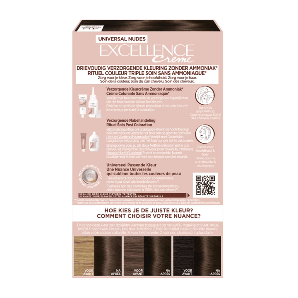 L'Oreal Lu0027Oréal Excellence Creme Universal Nudes 4U Universeel Middenbruin 4 L'Oreal Lu0027Oréal Excellence Creme Universal Nudes 4U Universeel Middenbruin - Afbeelding 2