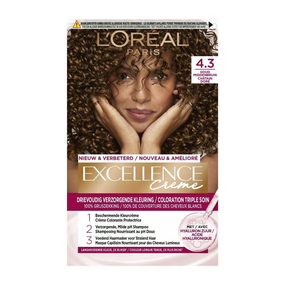 L'Oreal Lu0027Oréal Excellence Creme 4.3 Midden Goudbruin 3 L'Oreal Lu0027Oréal Excellence Creme 4.3 Midden Goudbruin